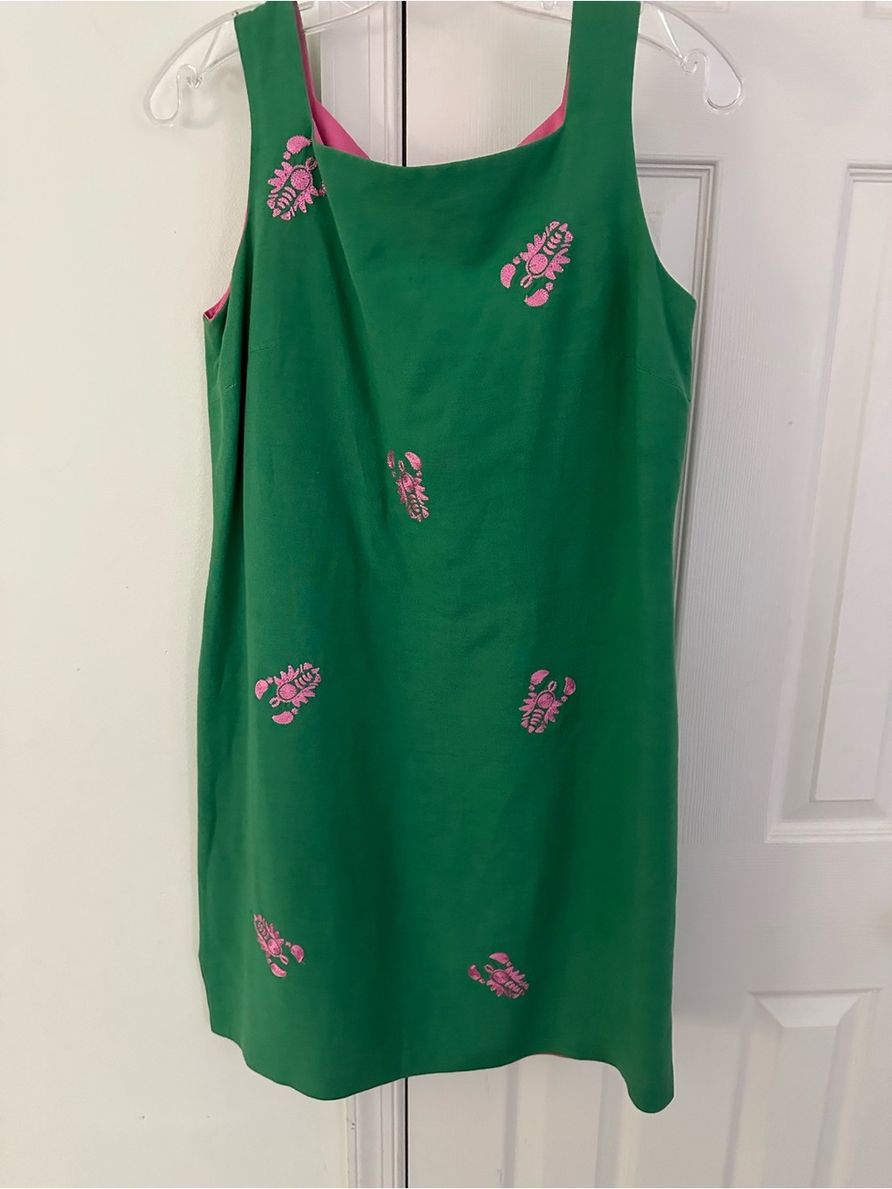 Talbots Green Sleeveless Dress with Pink Lobster Embroidery